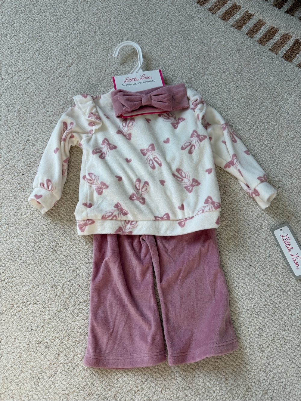 Cream and Pink Ballet Bow Set with Headband